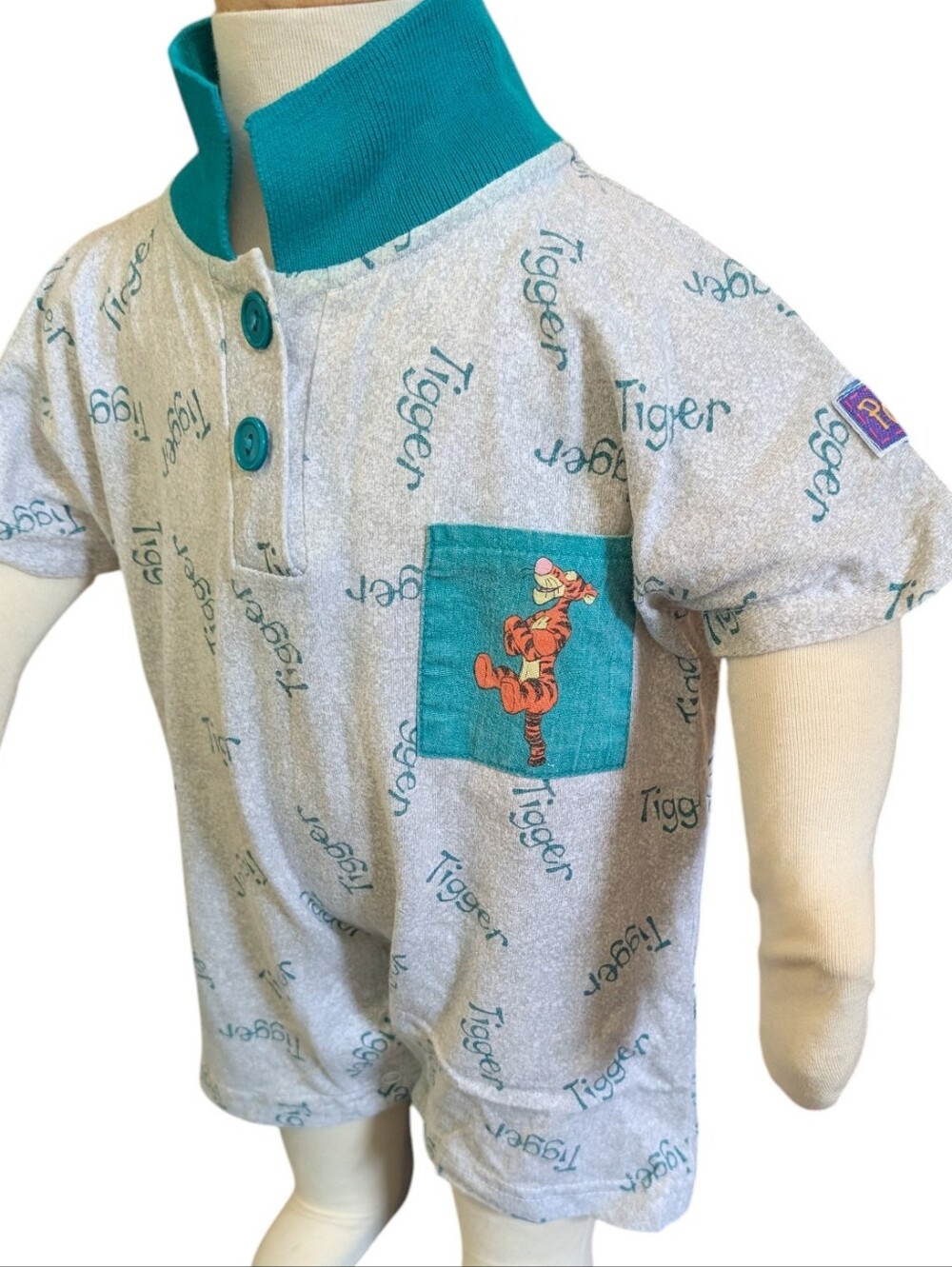 Vintage 90s Disney Tigger All Over Print Romper Teal Collar 3-6 Months‎ Rare
